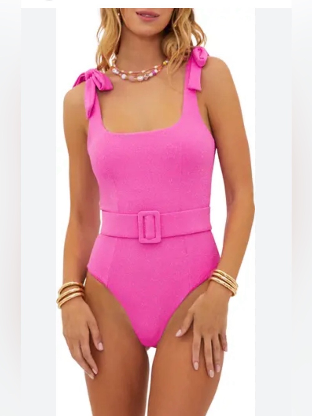 Beach Riot Sydney belted tie one piece suit pink size large